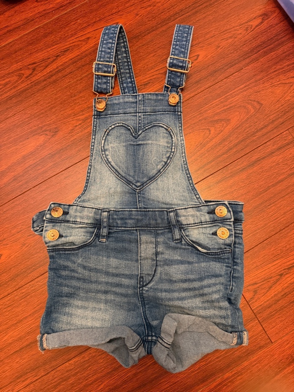 H&M Girls' Blue Denim Heart Pocket Short Overalls